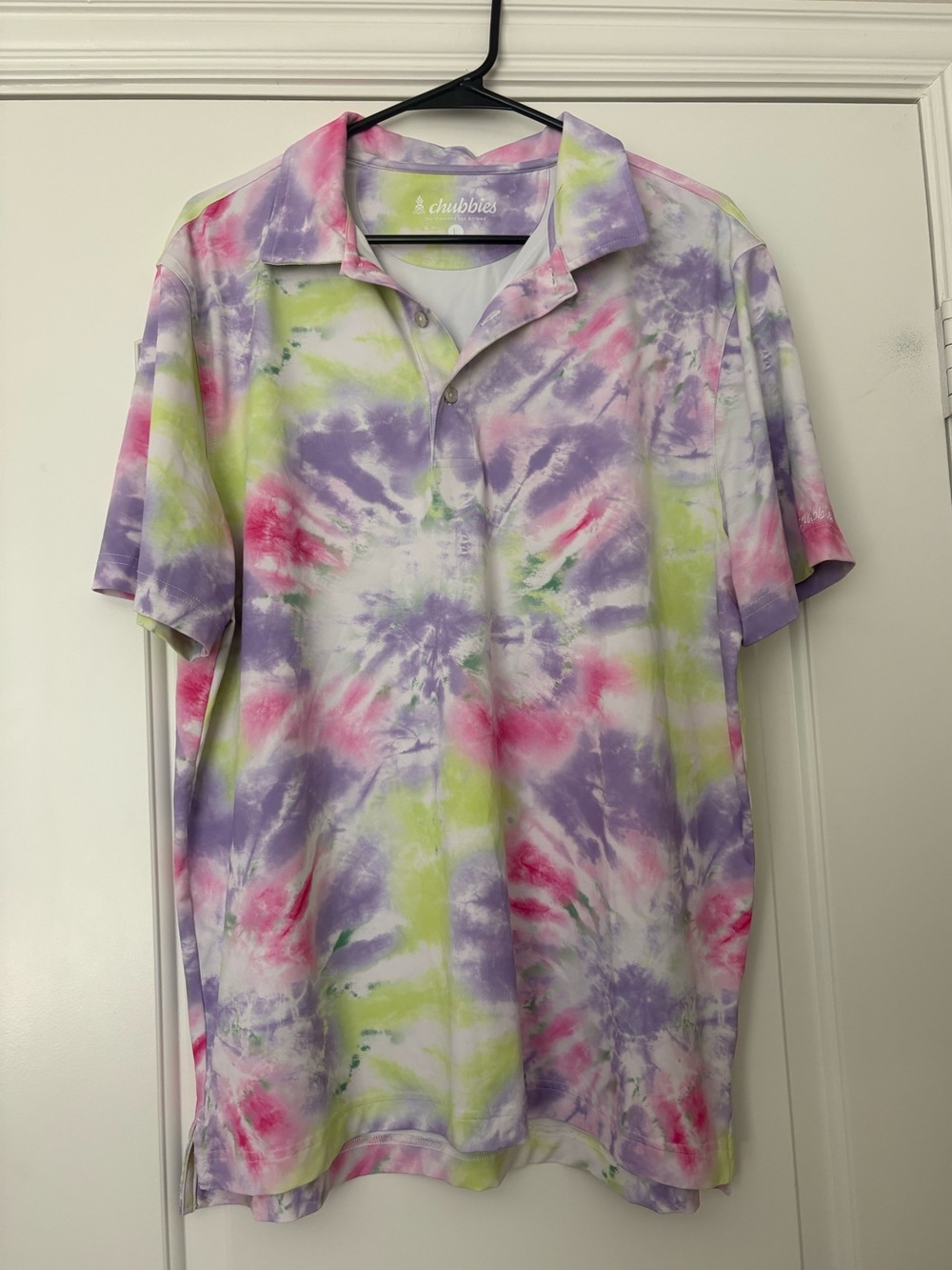 Chubbies Tie Dye Print Short Sleeve Polo Shirt Men Size Large Stretch Golf